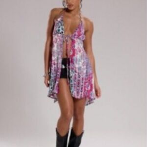 Colorful Halter Tie-Front Dress